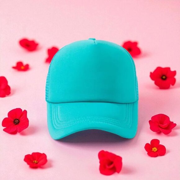 Adjustable Unisex Teal Blue Mesh Trucker Hat (SKU#0468) - Picture 2 of 5